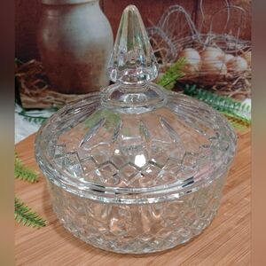Indiana Glass Clear Cut-Glass Covered Candy Dish